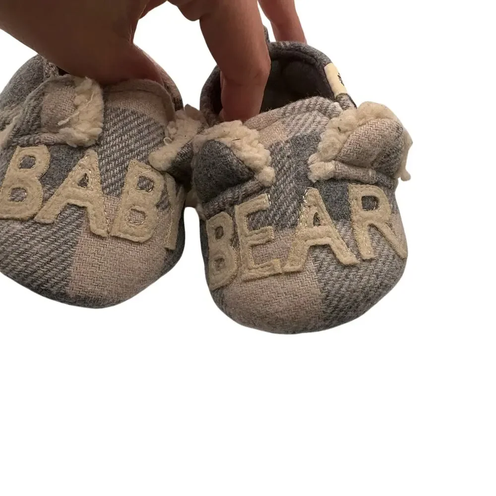 Dearfoams Baby Bear Sherpa Plaid Slippers Gray Buffalo Check NWT Embroidered